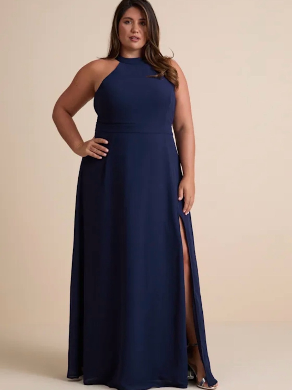 Lulus NWT Confidently Charismatic Navy Blue Backless Halter Maxi Dress size 2X